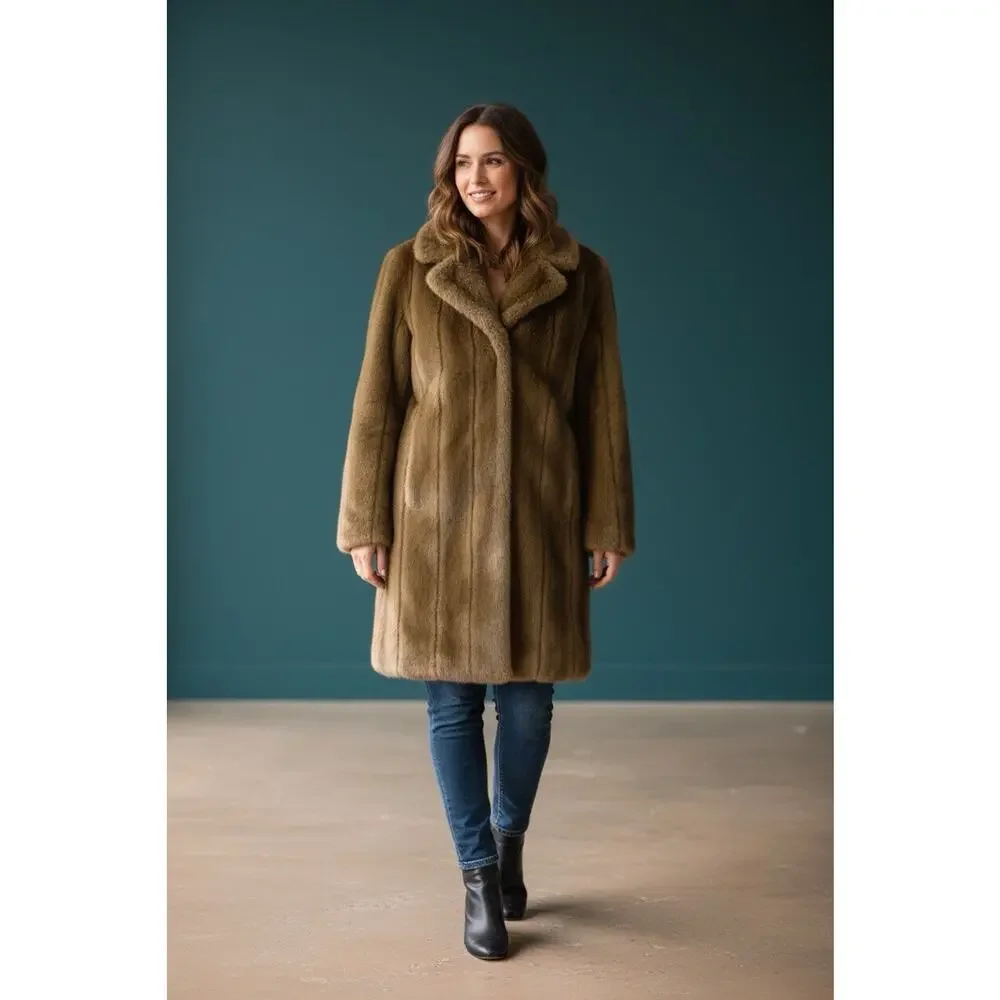 Vintage Worthington Brown Faux Fur Coat Size L Hits Just below Knee Fully Lined